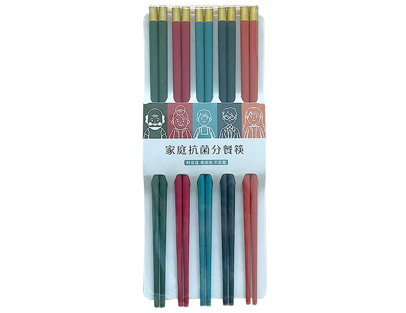 5 Pairs Chopsticks Anti-bacterial Graphic Design Family Member Prints Chinese Chopsticks for School - G