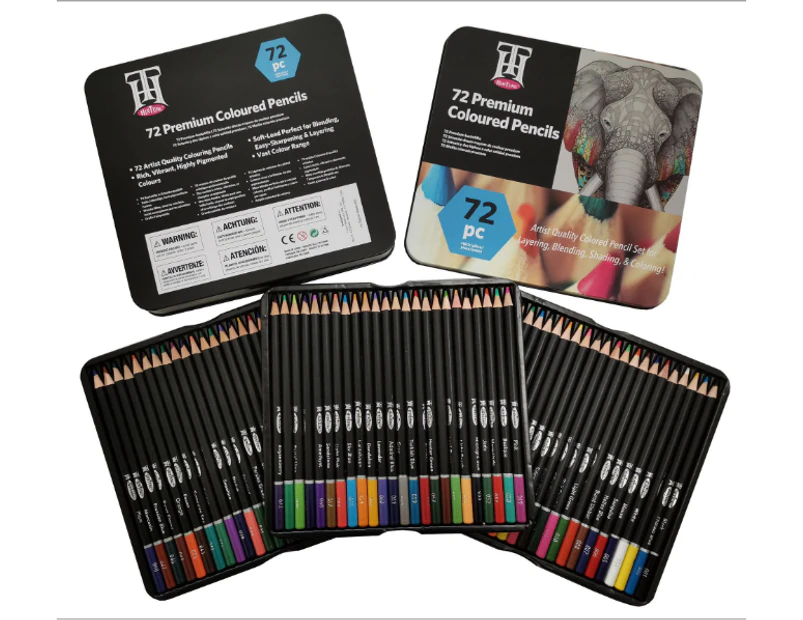 72pce Colour Pencils in Metal Box Premium Quality for Drawing, Colouring In Gift Set - Multiple