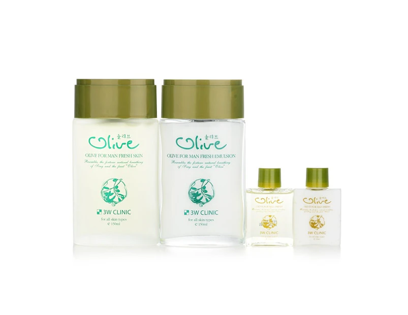 3W Clinic Olive For Man Set: 2x Fresh Skin, 2x Fresh Emulsion 4pcs