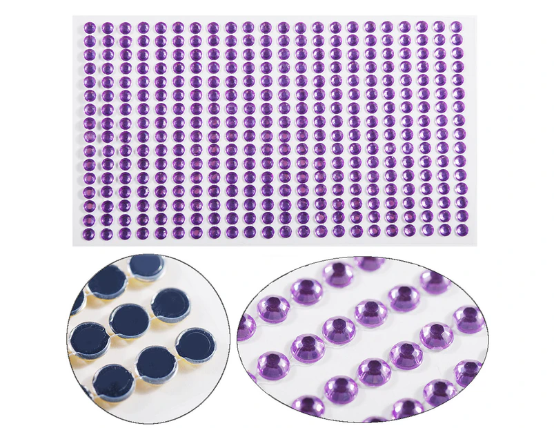 2 Sheets Acrylic Rhinestone Decals Shiny Self Adhesive Mini Phone Car Acrylic Scrapbooking Stickers for Home-Light Purple 3mm
