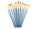 12Pcs/Set Strong Water Absorption Watercolor Paint Brush Comfortable Grip Nylon Rock Canvas Paint Brush Set Crafts Supplies-Blue
