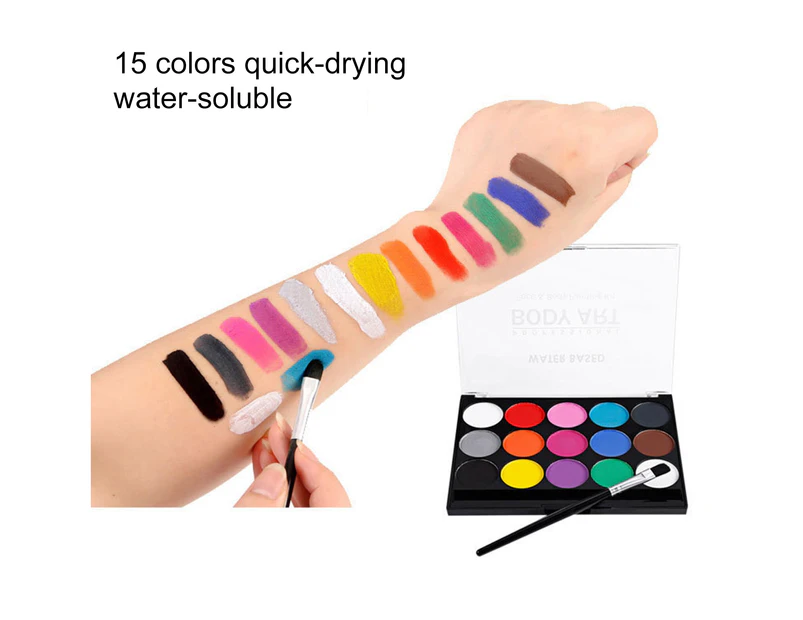 Body Paint Non-sticky High Saturation Level Safe Halloween Party Makeup Dress Beauty Palette for Crafts Making -15pcs