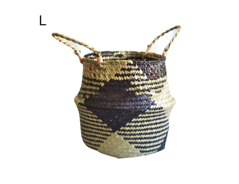 Foldable Handmade Rattan Woven Flower Basket Faux Seagrass Storage Organizer - Black
