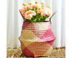 Foldable Handmade Rattan Woven Flower Basket Faux Seagrass Storage Organizer - Red