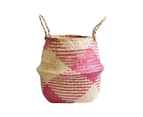 Foldable Handmade Rattan Woven Flower Basket Faux Seagrass Storage Organizer - Black