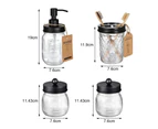 4Pcs/Set Foaming Soap Dispenser Rustic Transparent 304 Stainless Steel Mason Jar Bathroom Accessories Set for Home - Black