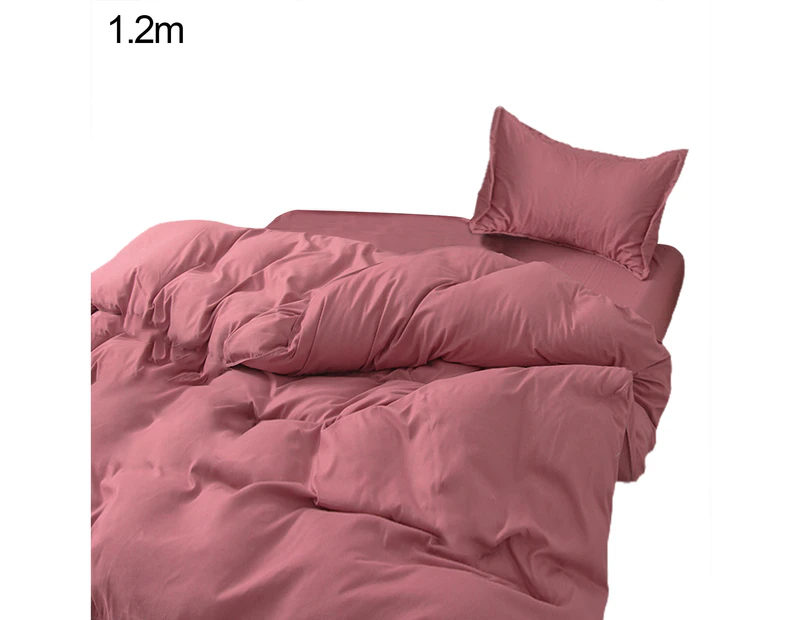 3/4Pcs Solid Color Bedclothes Quilt Cover Bed Sheet Pillow Case Bedding Set - Cameo Brown