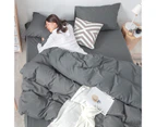 3/4Pcs Solid Color Bedclothes Quilt Cover Bed Sheet Pillow Case Bedding Set - Dark Gray