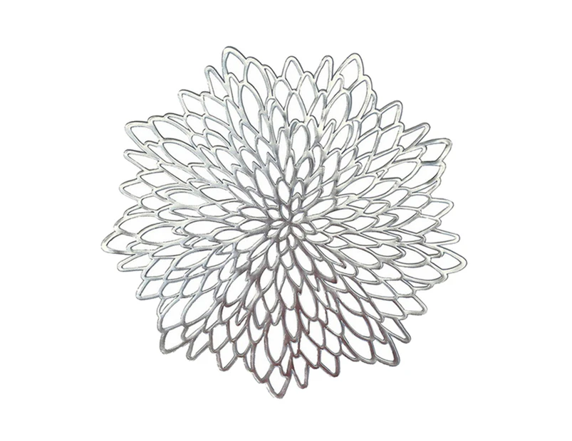 38cm Round Hollow Flower Coaster Table Bowl Dish Pad Mat Placemat Party Decor - Silver