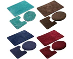 3Pcs Solid Color Bath Mat Toilet Lid Cover Rug Bathroom Shower Anti-Slip Carpet - Coffee