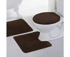 3Pcs Solid Color Bath Mat Toilet Lid Cover Rug Bathroom Shower Anti-Slip Carpet - Coffee