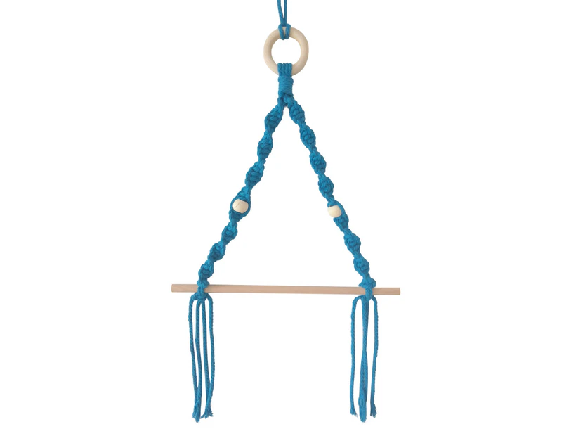 Scandinavian Style Wall Rope Hanging Wooden Rack Stick Tassel Storage Home Decor - Blue