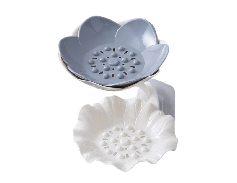 Soap Holder Quick Drainage Self Adhesive Plastic Cute Flower Shape Punch-free Soap Box for Bathroom - White