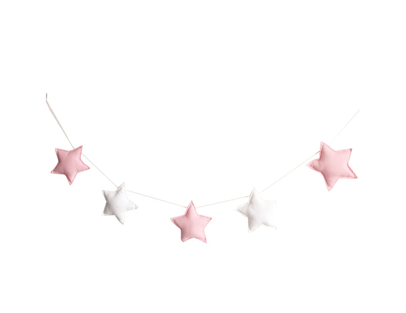 Nordic 5Pcs Cute Stars Hanging Ornaments Banner Bunting Party Kid Bed Room Decor - Pink + White