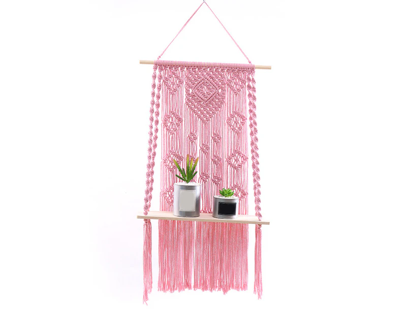 Tapestry Storage Shelf Heart Shape High Durability Wood Plant Pot Basket Hanger Holder for Home - Pink