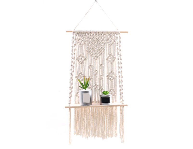Tapestry Storage Shelf Heart Shape High Durability Wood Plant Pot Basket Hanger Holder for Home - White