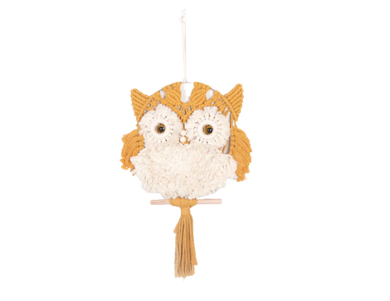 Macrame Wall Hanging Exquisite Handmade Cotton Adorable Chic Owl Hanging Ornament Craft for Bedroom - Yellow