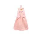 Pig Pattern Hanging Hand Towel with Lanyard Coral Fleece Cute Appearance Hanging Towel for Household - Pink