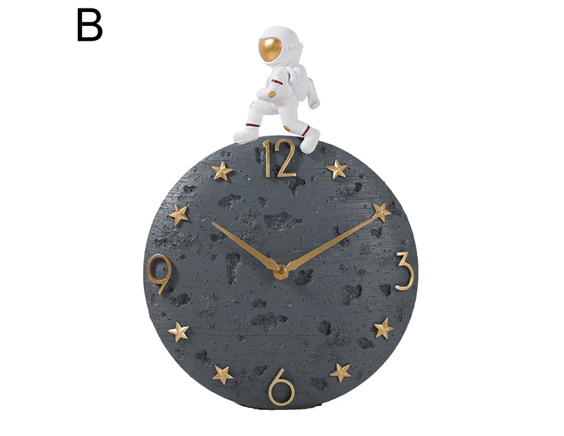Decorative Wall Clock Ornamental Creative Astronaut Moon Hanging Clock Household Supplies - B