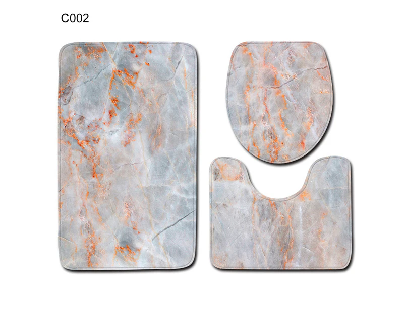 3Pcs Marble Texture Toilet Lid Cover Floor Carpet Mat Set Home Bathroom Decor - C002* A