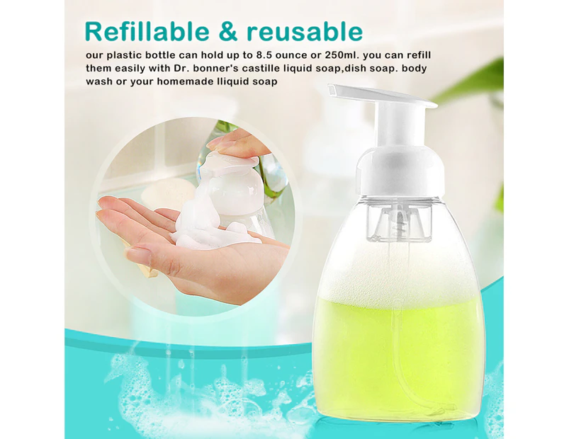 250ml Clear Travel Refillable Shampoo Lotion Foaming Pump Bottle Soap Dispenser