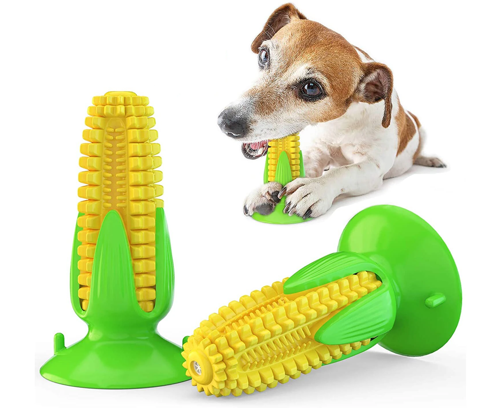 Empawrium Dog Toothbrush Interactive Tpr Squeak Chew Toy With Suction Cup Corn