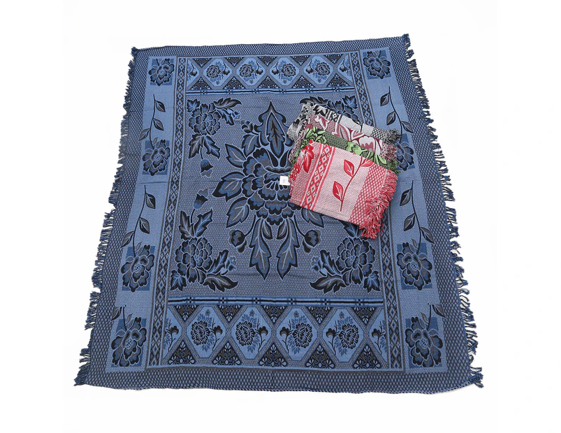 Blue Boho Throw Rug, Table Cloth, Picnic, Camping Blanket 180x200cm - Blue