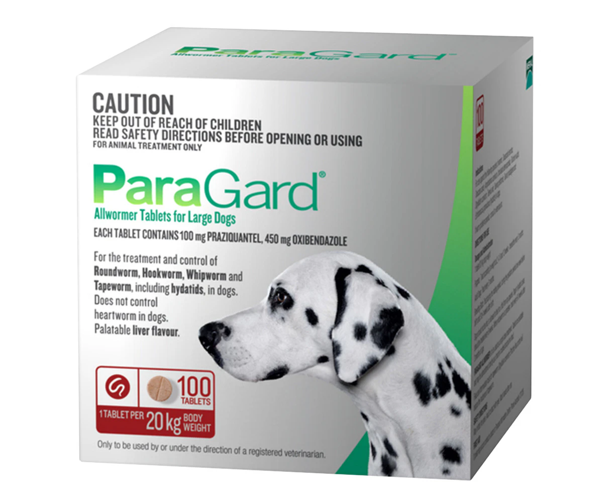 Paragard Large Dogs Allwormer Treatment & Control Tablets 20Kg 100 Pack