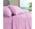 100% Organic Cotton 1200TC Pink Queen Size Flat Fitted Sheet Pillowcase Set - Pink