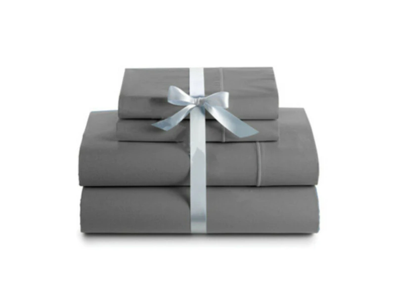 King Single/Queen/King 4 Piece Bed Sheet Set Flat Fitted 12 Colours [Colour: GREY] [Size: Queen]