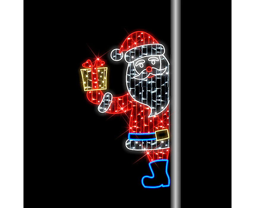 Lamp Pole Santa with Present 180cm Rope Light Motif - Multicolour