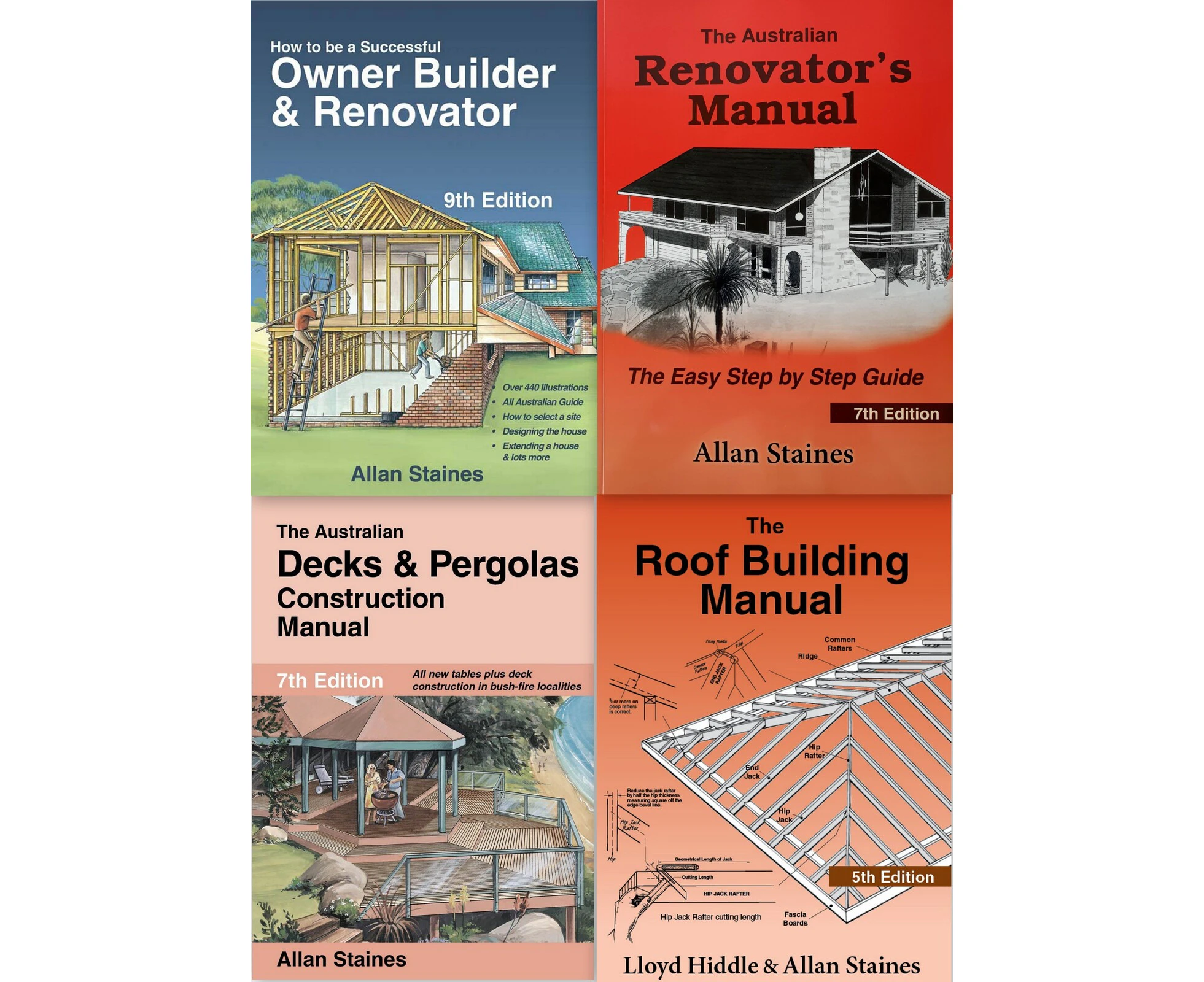 4 x Allan Staines Building Books Owner Builder Renovator Decks & Pergolas Roof