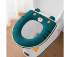 Simple Installation Reusable Zipper Toilet Seat Cover Embroidery Tiger Shape Flannel Warm Toilet Seat Cushion with Handle Bathroom Accessories-Green