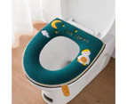 Toilet Seat Lid Cover Ultra Soft Keep Warm Cartoon Duck Moon Embroidery All Inclusive Zipper Plush Toilet Ring Mat with Handle for Home-Green