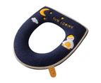 Toilet Seat Lid Cover Ultra Soft Keep Warm Cartoon Duck Moon Embroidery All Inclusive Zipper Plush Toilet Ring Mat with Handle for Home-Blue