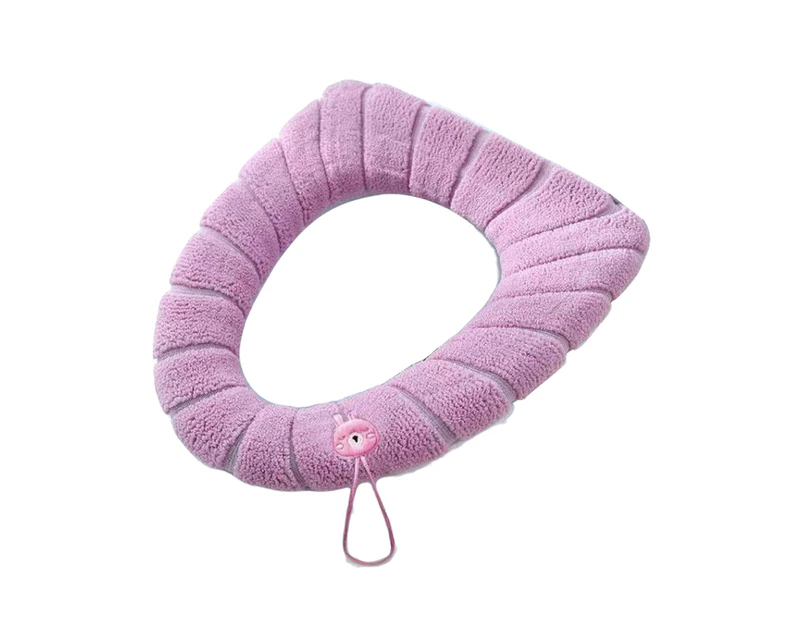 Toilet Seat Cover with Handle Stretchable Washable Thick Non-slip Universal Polyester Winter Warm Cushioned Toilet Pad for Bathroom-Pink
