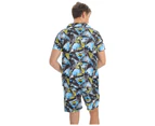 Bonivenshion Men's Silky Pajama Set Comfy Satin Pajamas Set for Men Short Sleeve Button Down Sleepwear Loungewear Sets - Blue