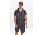 Bonivenshion Men's Silky Pajama Set Comfy Satin Pajamas Set for Men Short Sleeve Button Down Sleepwear Loungewear Sets - Black
