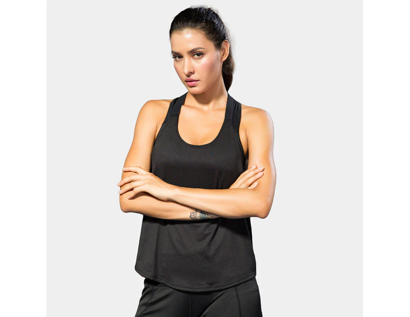Bonivenshion Women's Sleeveless Workout Tank Crop Sports Shirts Quick Dry Yoga Tanks Tops Running Tops-Black