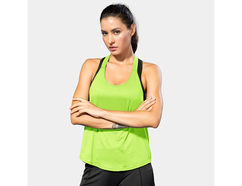 Bonivenshion Women's Sleeveless Workout Tank Crop Sports Shirts Quick Dry Yoga Tanks Tops Running Tops-Green