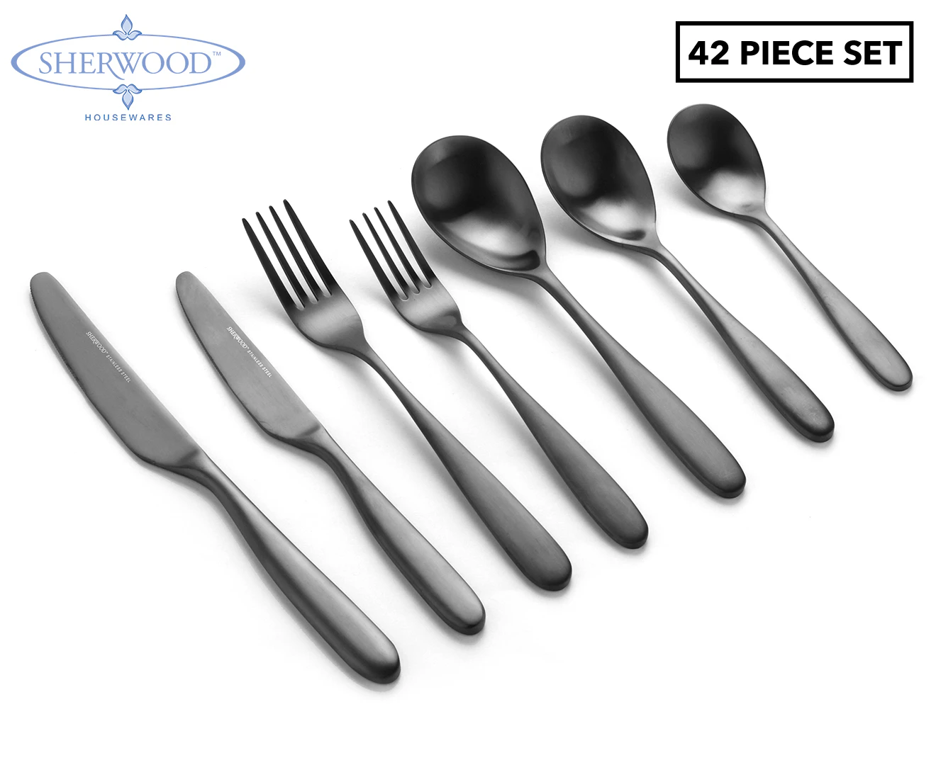 Sherwood Nouveau 42 Piece Cutlery Set Matte Black