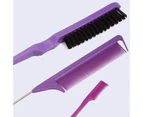 3Pcs/Set Hair Dye Brush Solid Fine Teeth Uniformly Shading Tip Tail Hairdresser Steel Needle Fine Teeth Comb for Beauty-Purple