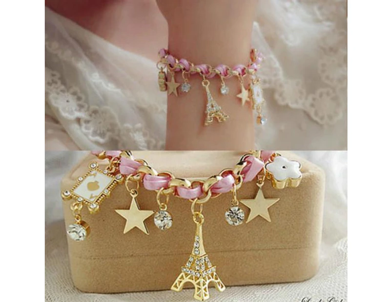Jewelz White Pearl Gold Plated Alloy Eiffel Tower Shape Bracelet - Jewelz