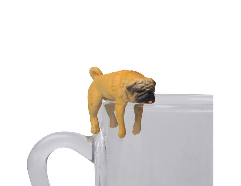 Centaurus Store Realistic Mini Pug Dog Figurine Hanging on Cup Rim DIY Fairy Garden Accessory-Yellow Sleeping Type