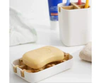 Bamboo Fiber Soap Dish Holder Bathroom Drain Box Detachable Storage Tray Rack-White