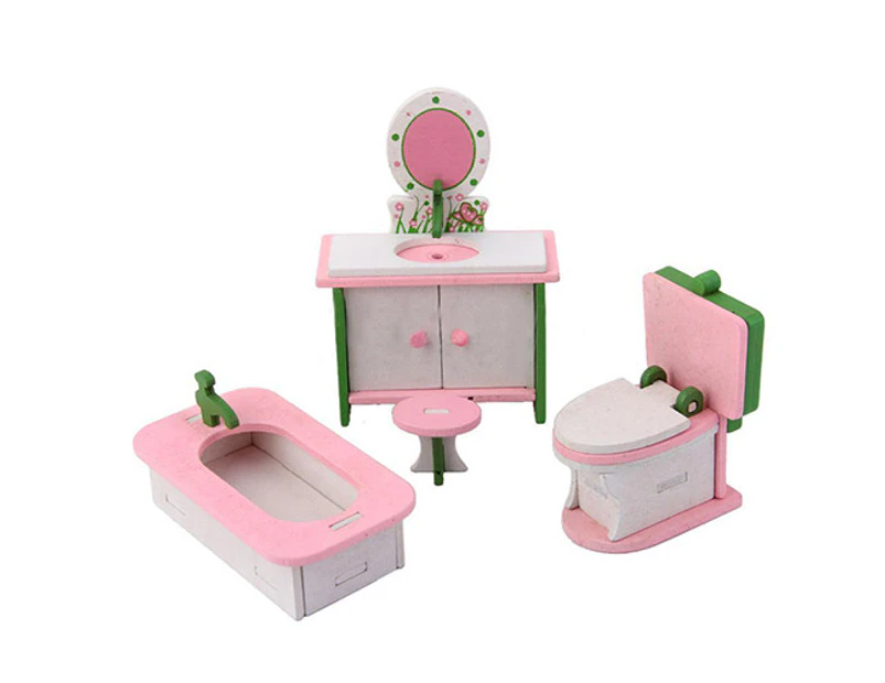 Centaurus Store Wooden Miniature Doll House Furniture Room Set Toy Xmas Gift for Child Kids- Bathroom Room