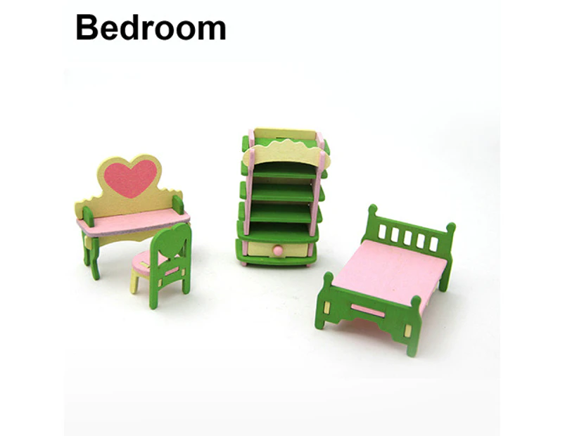 Centaurus Store Wooden Miniature Doll House Furniture Room Set Toy Xmas Gift for Child Kids- Bedroom