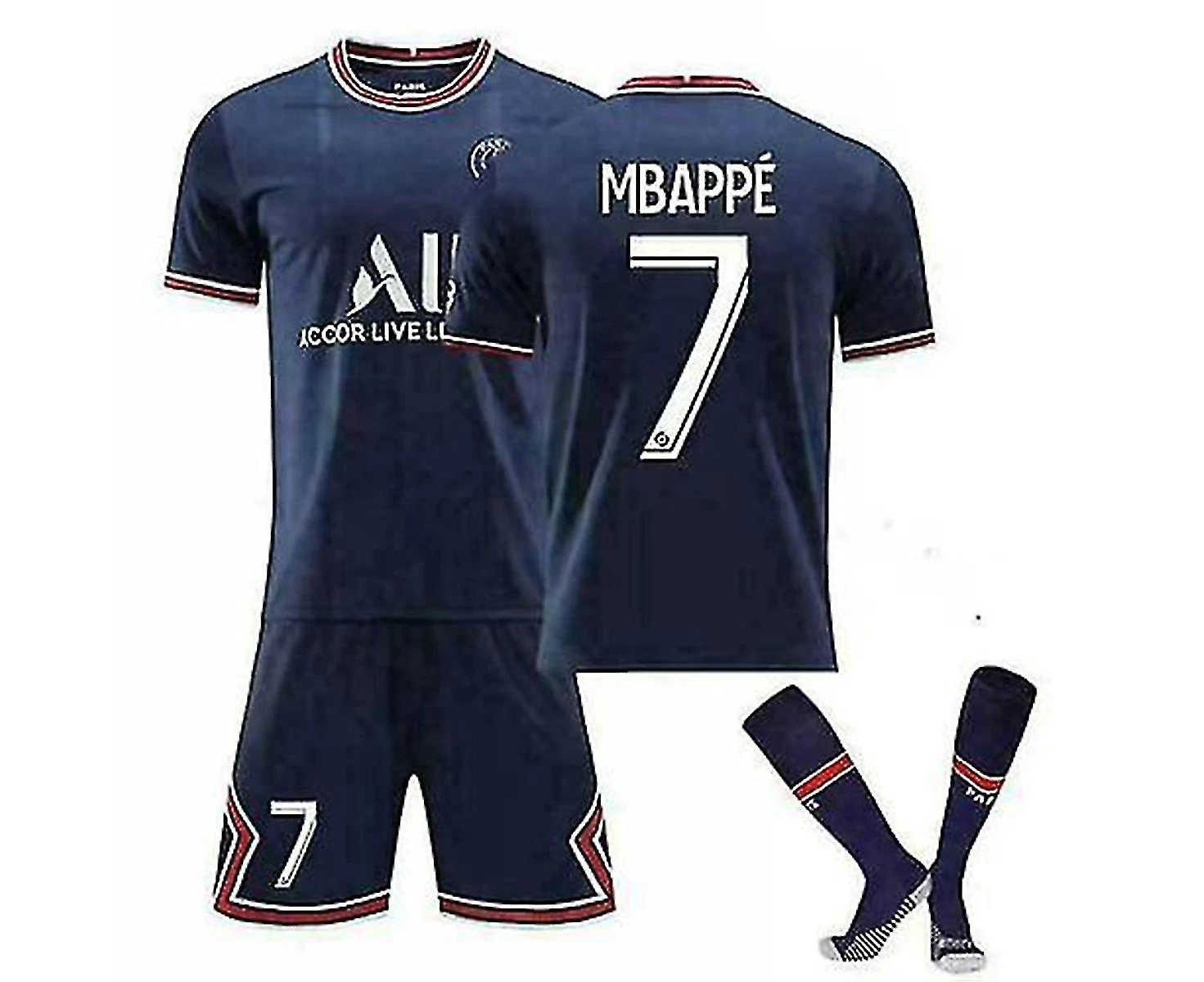 New 2122 Home Kids Football Kits   Strips Shirt Soccer Jersey Training Suit-21-22 PSG Home Kit Mbappe 7