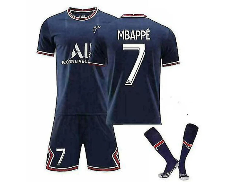 New 2122 Home Kids Football Kits   Strips Shirt Soccer Jersey Training Suit-21-22 PSG Home Kit Mbappe 7