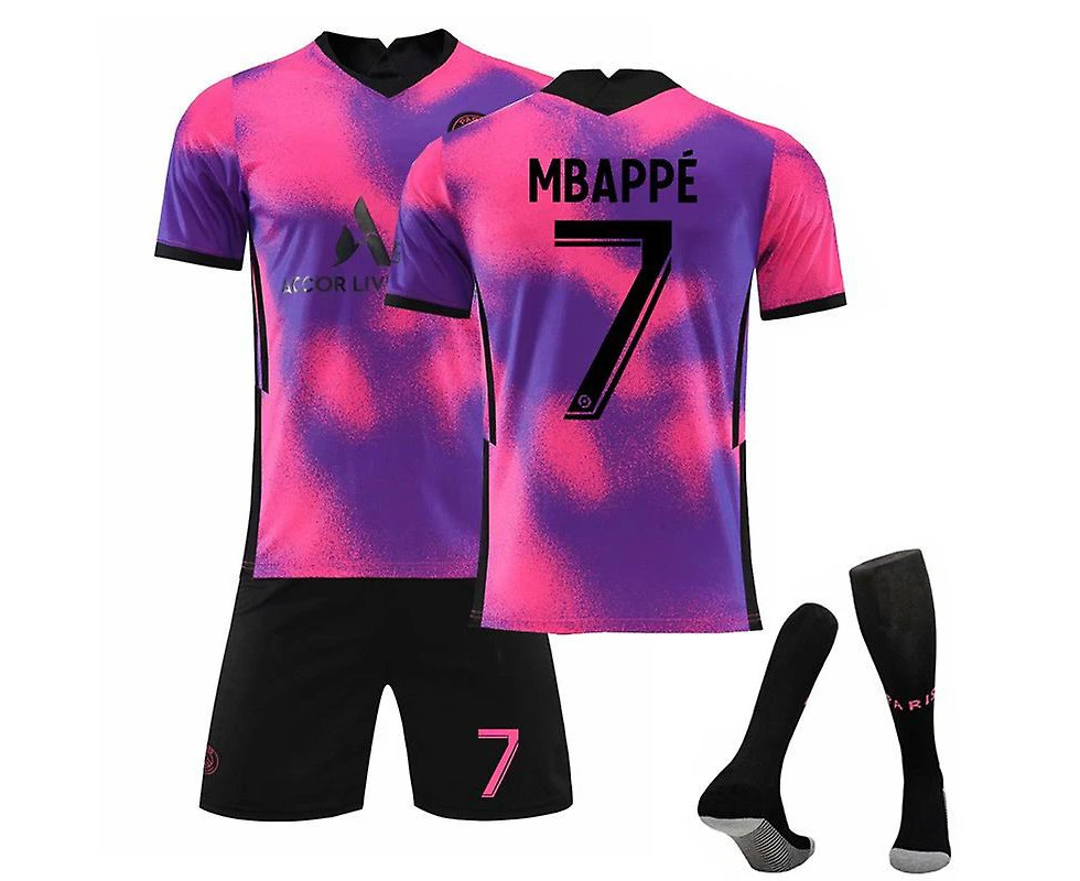 New 2122 Home Kids Football Kits   Strips Shirt Soccer Jersey Training Suit-20-21 PSG Fourth Kit Mbappe 7